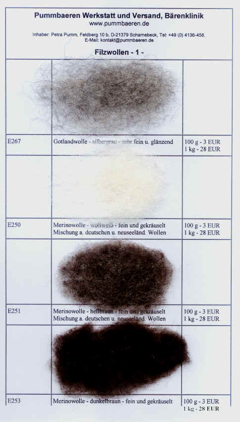 Filzwolle, Bergschafwolle, Gotlandwolle, Hausschuhfilzwolle, Merinowolle - div. erstklassige Wollen zum Filzen und zum Trockenfilzen bestens geeignet!